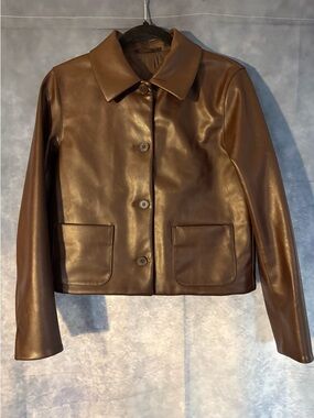 Uniqlo cropped brown faux leather jacket. Sz. XS